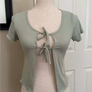 Forever 21 Green Ribbed Tie Front Blouse